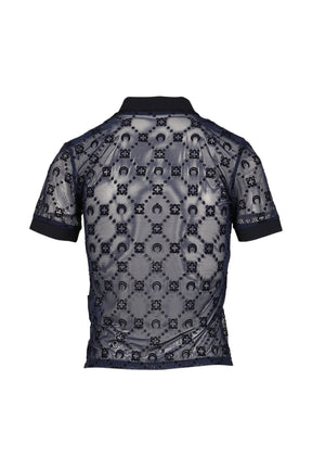 MOONOGRAM MESH FLOCK SS POLO SHIRT / NVY