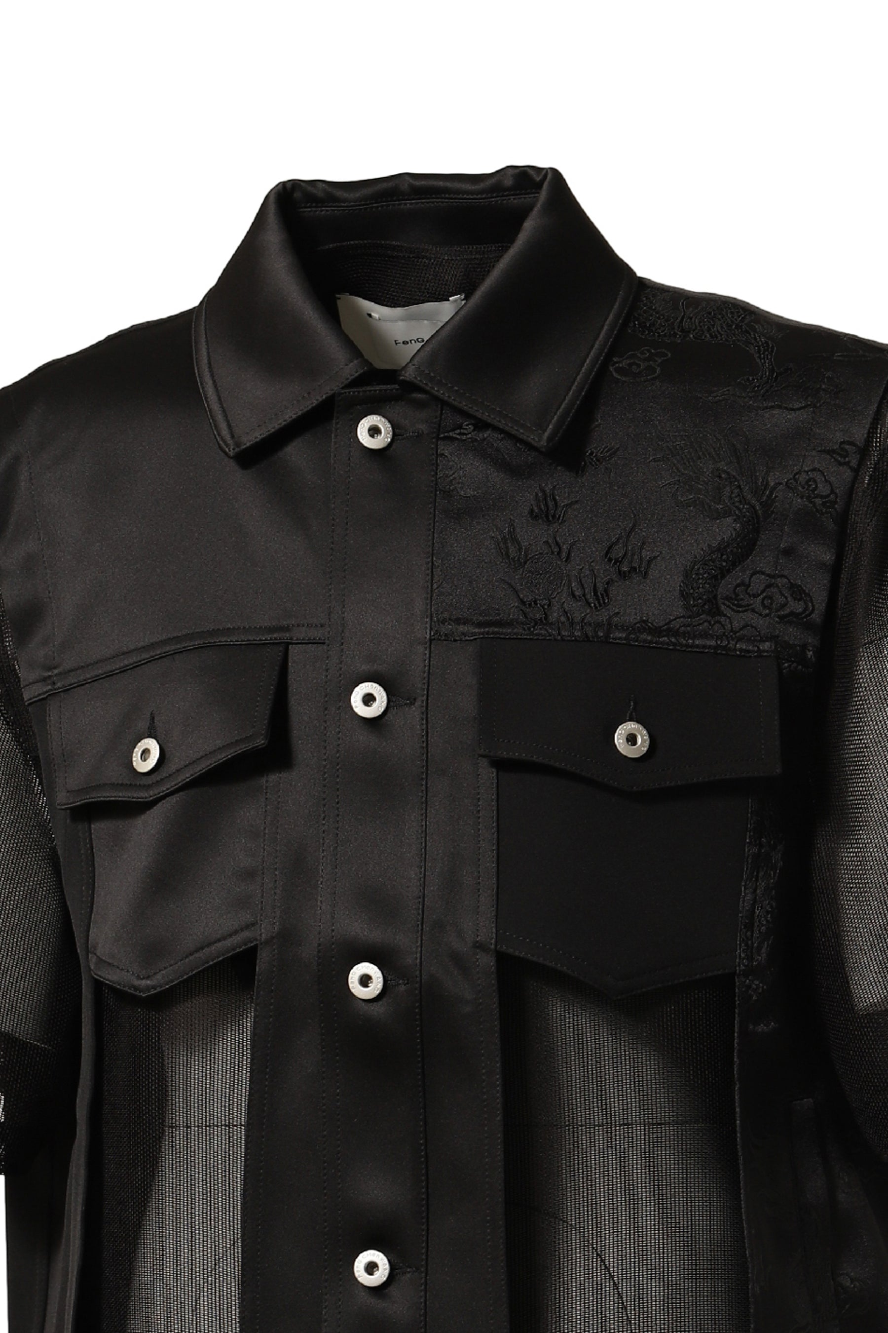 2 IN 1 CUT OUT JACKET WITH DRAGON JACQUARD / BLK