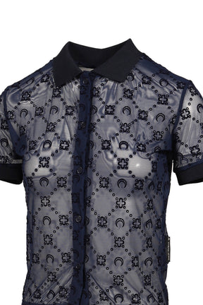 MOONOGRAM MESH FLOCK SS POLO SHIRT / NVY