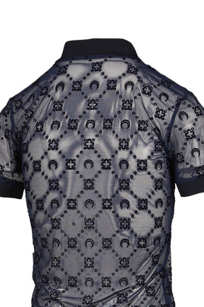 MOONOGRAM MESH FLOCK SS POLO SHIRT / NVY