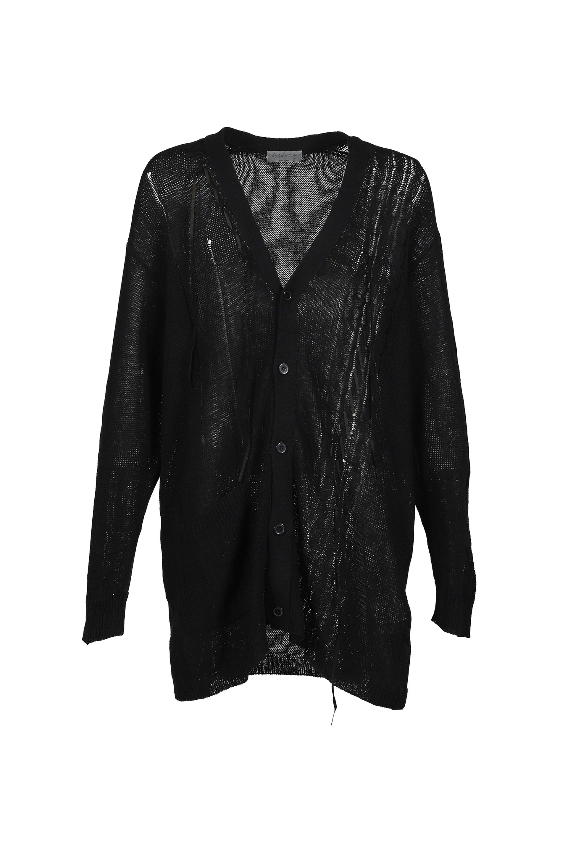 LEATHER CORD CARDIGAN / BLK