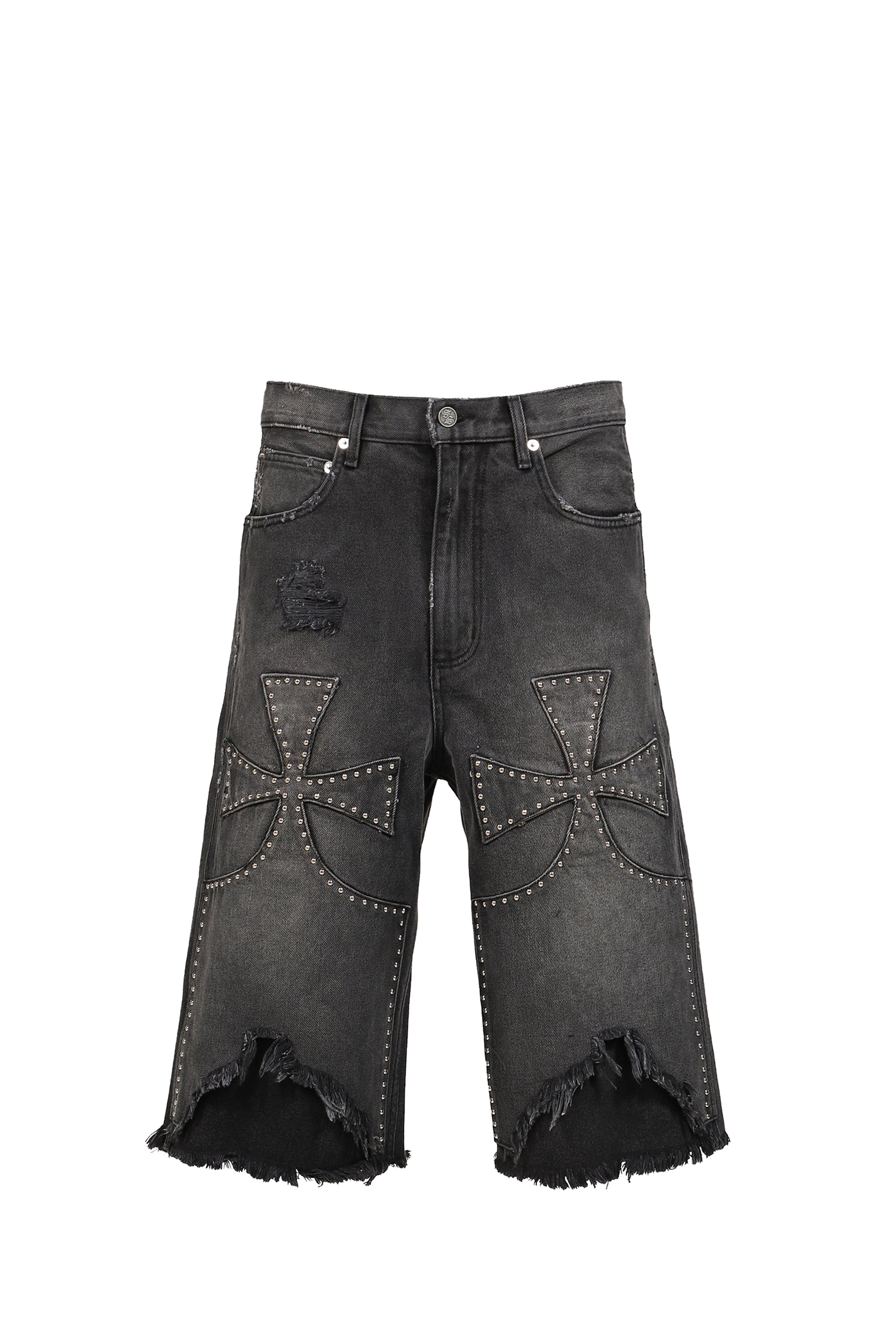 STUDDED CHOPPER SHORTS / BLACK
