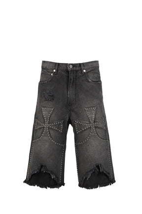 STUDDED CHOPPER SHORTS / BLACK