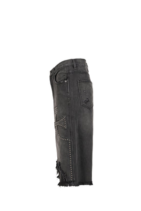 STUDDED CHOPPER SHORTS / BLACK