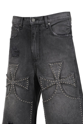 STUDDED CHOPPER SHORTS / BLACK
