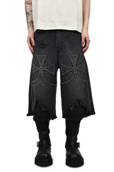 STUDDED CHOPPER SHORTS / BLACK