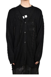 LEATHER CORD CARDIGAN / BLK
