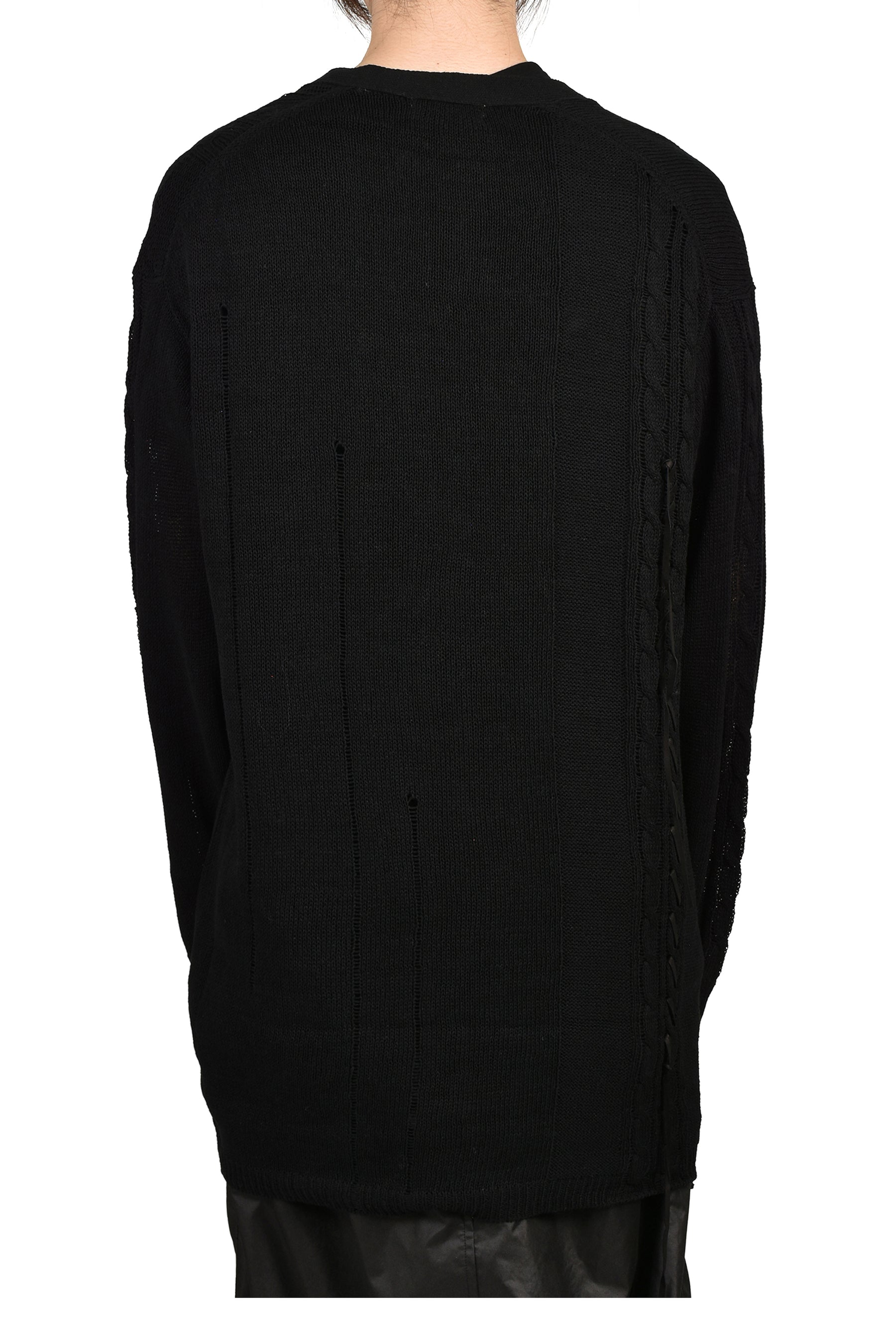 LEATHER CORD CARDIGAN / BLK