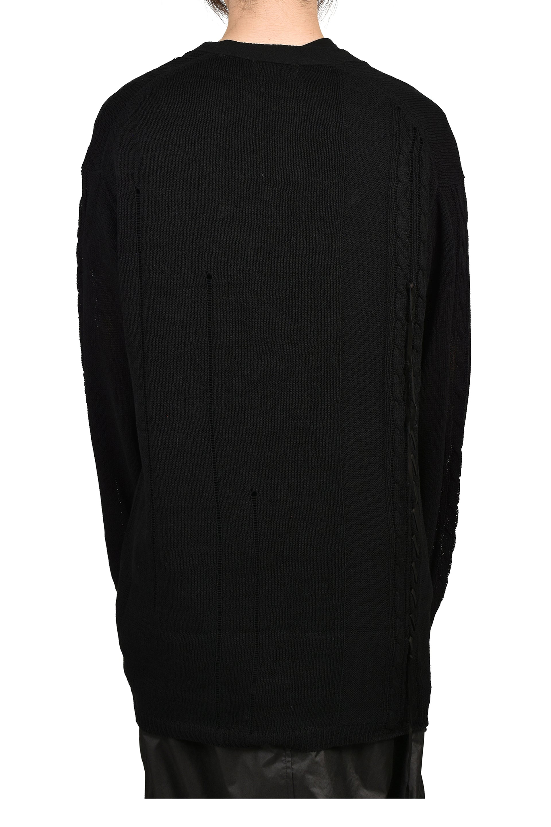 LEATHER CORD CARDIGAN / BLK