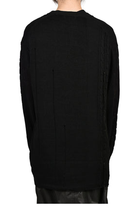 LEATHER CORD CARDIGAN / BLK