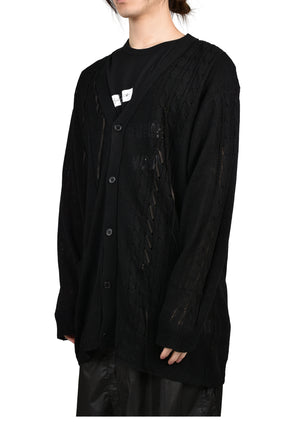 LEATHER CORD CARDIGAN / BLK