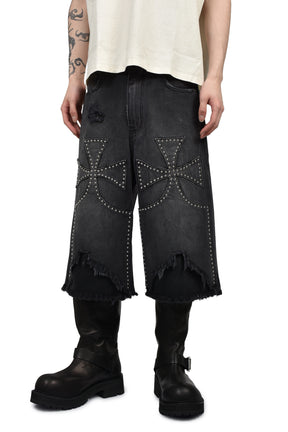 STUDDED CHOPPER SHORTS / BLACK