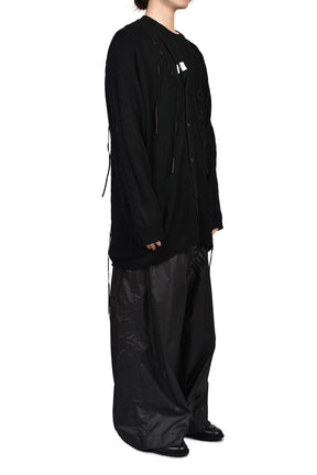 LEATHER CORD CARDIGAN / BLK