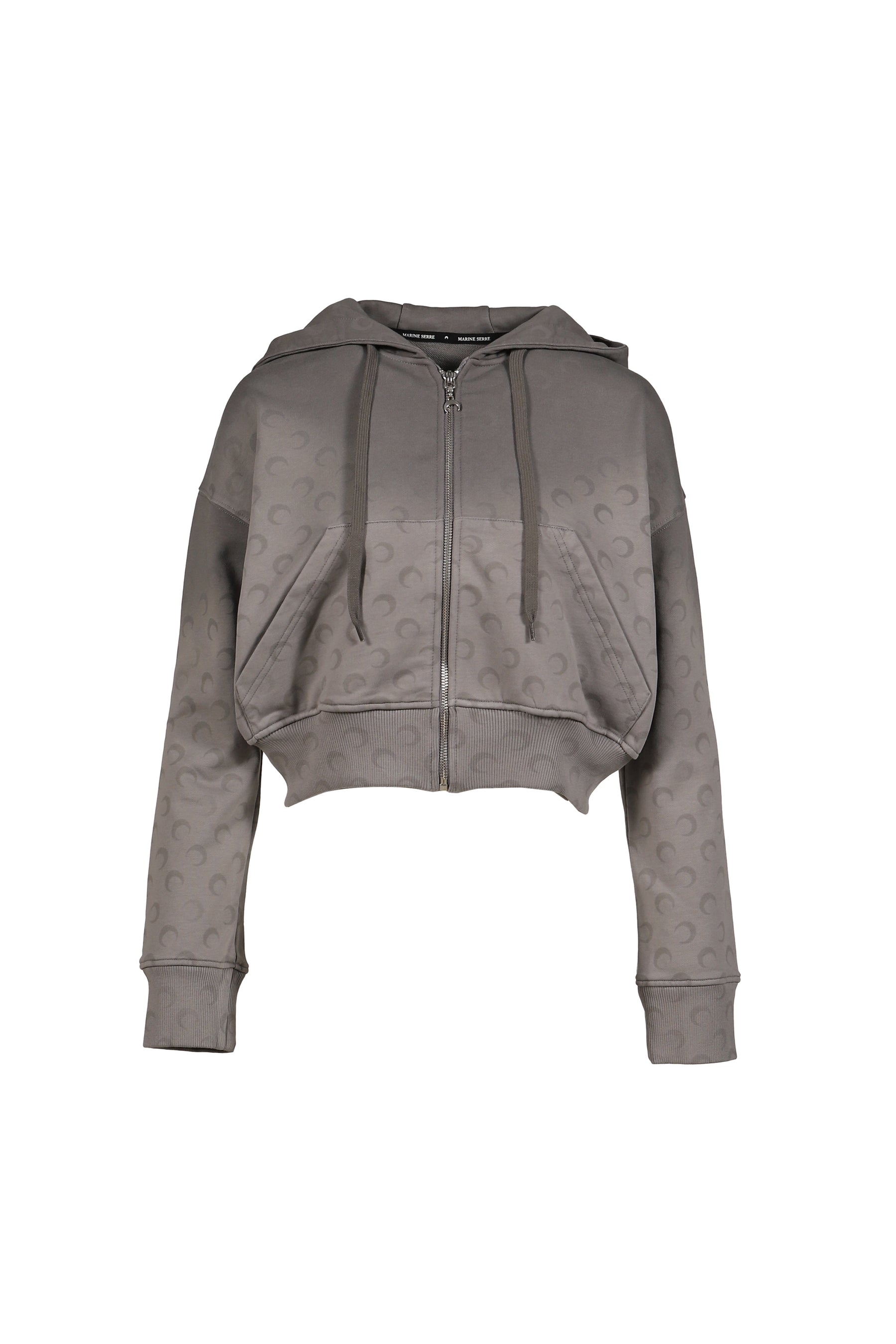 FADED MOON FLEECE CROPPED ZIPPED HOODIE / DARK GRY