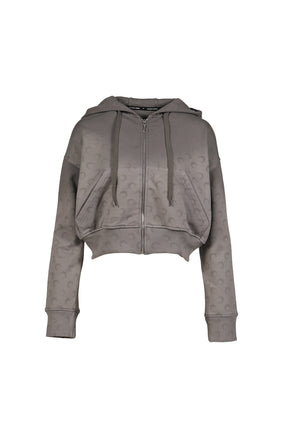FADED MOON FLEECE CROPPED ZIPPED HOODIE / DARK GRY