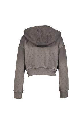 FADED MOON FLEECE CROPPED ZIPPED HOODIE / DARK GRY