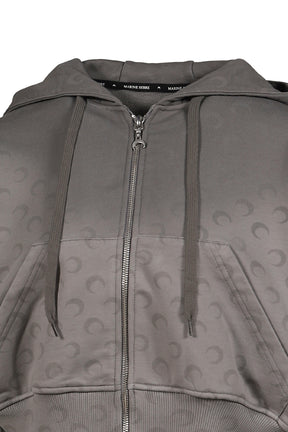 FADED MOON FLEECE CROPPED ZIPPED HOODIE / DARK GRY