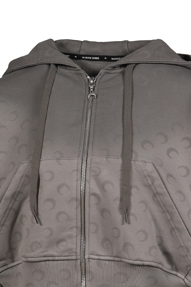 FADED MOON FLEECE CROPPED ZIPPED HOODIE / DARK GRY