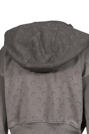 FADED MOON FLEECE CROPPED ZIPPED HOODIE / DARK GRY