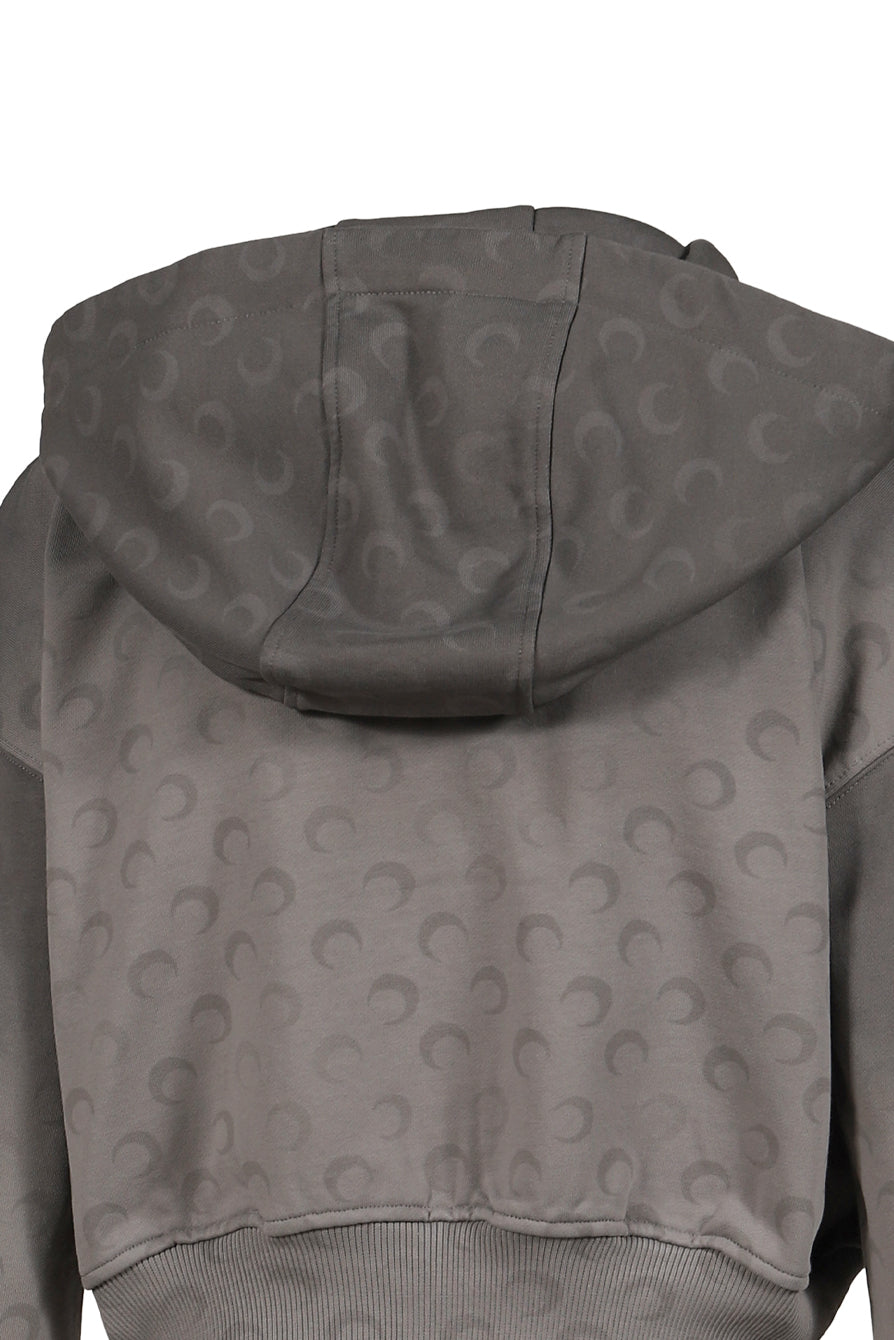 FADED MOON FLEECE CROPPED ZIPPED HOODIE / DARK GRY