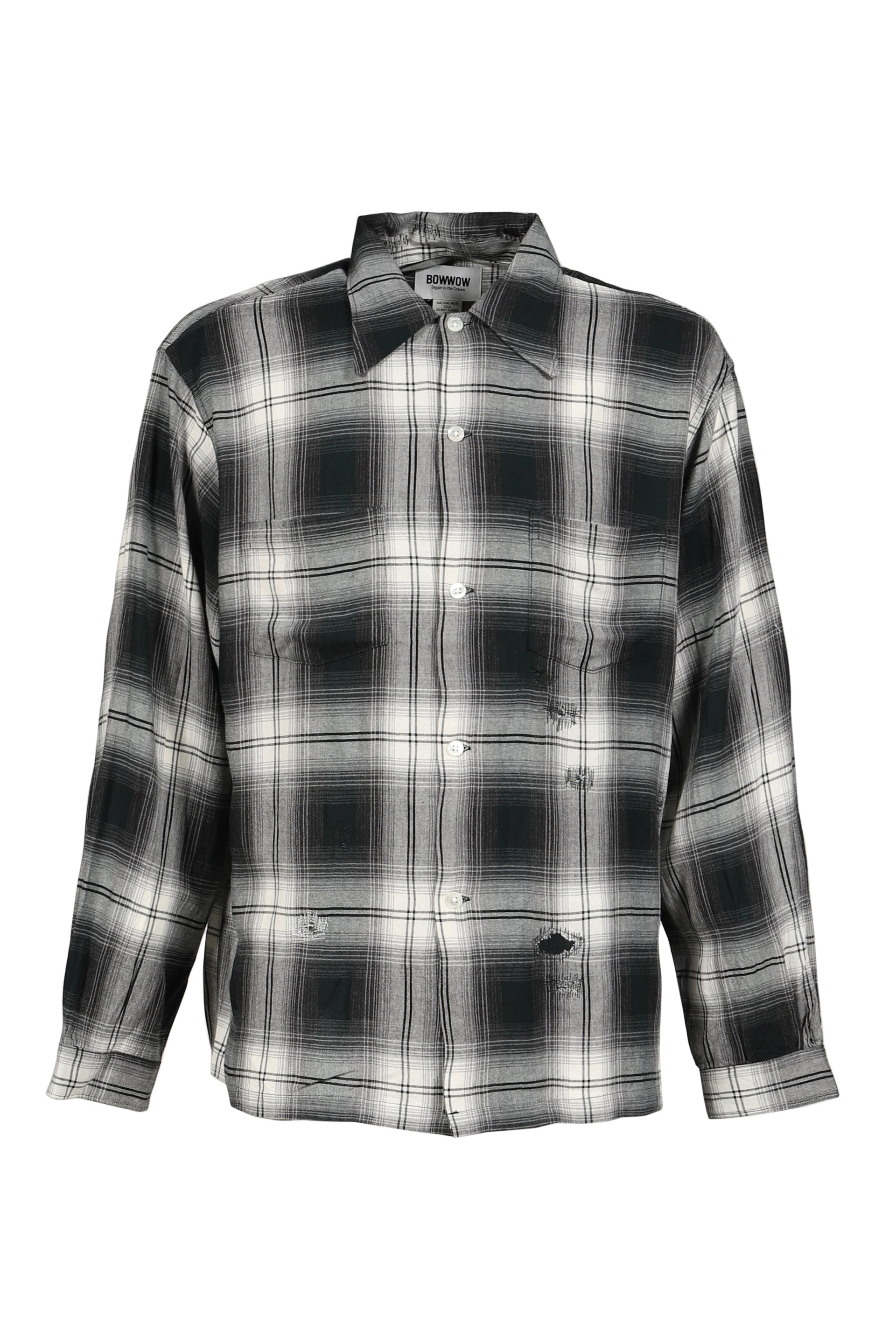 REMADE RAYON PLAID SHIRT AGED / D.GRN×WHT