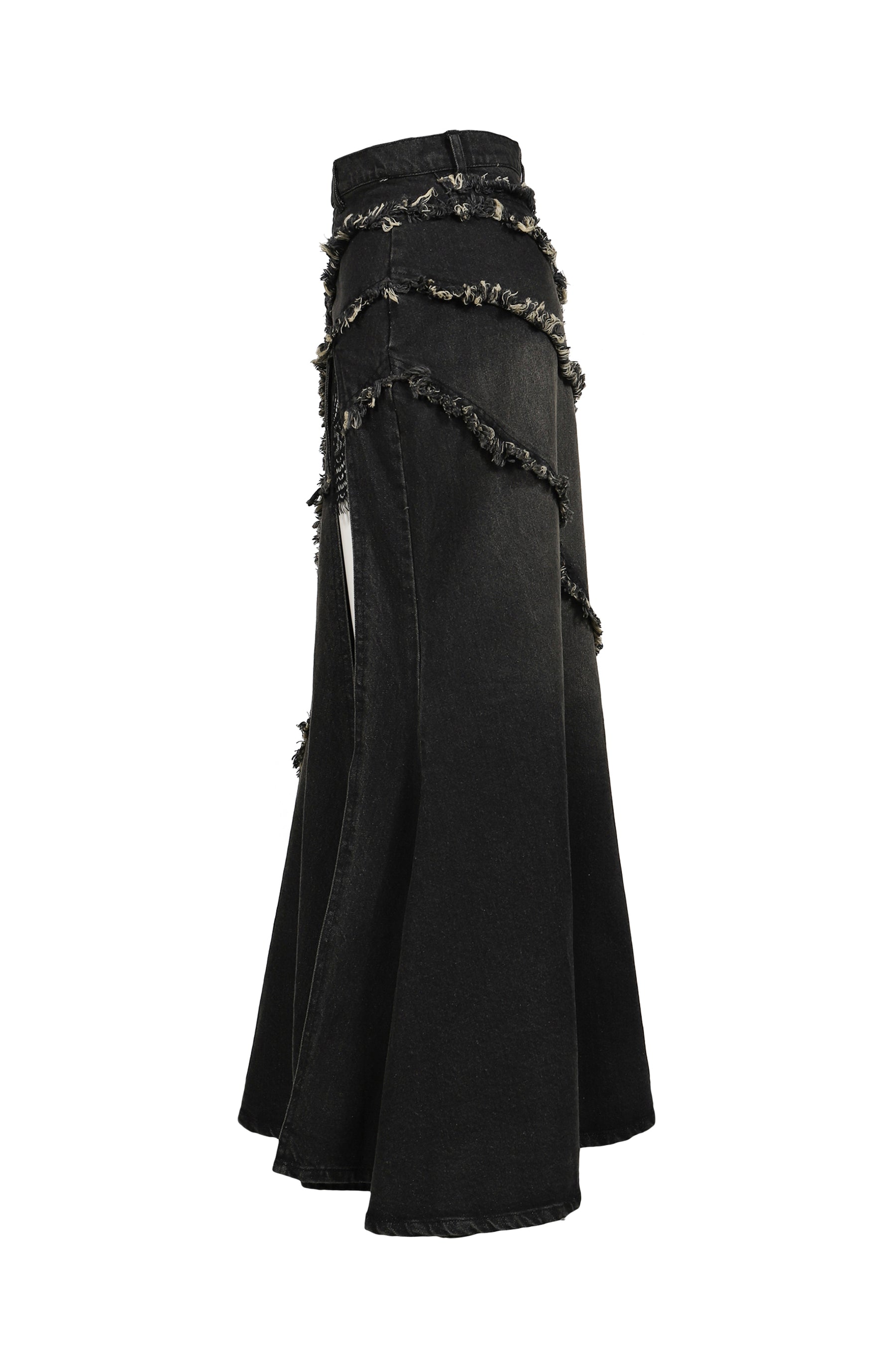 Tied lace denim skirt / black