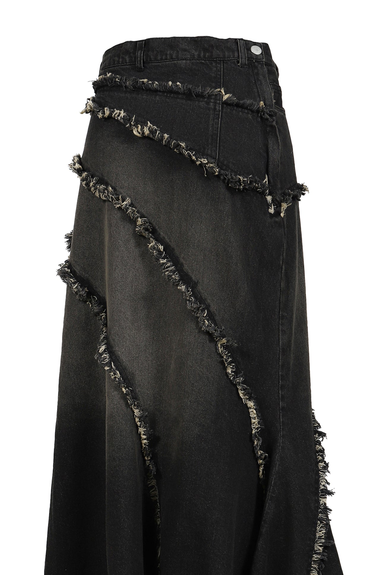 Tied lace denim skirt / black