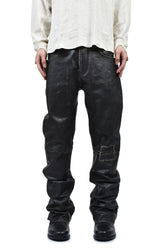 CRUST REPAIRED LEATHER FLARE JEANS / BLK SAND