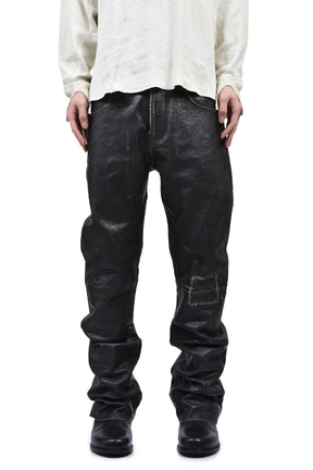 CRUST REPAIRED LEATHER FLARE JEANS / BLK SAND
