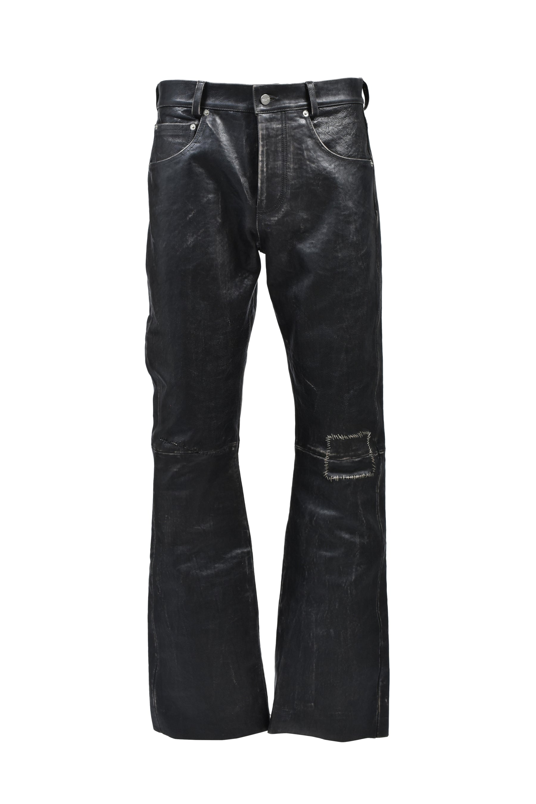 CRUST REPAIRED LEATHER FLARE JEANS / BLK SAND