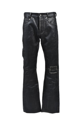 CRUST REPAIRED LEATHER FLARE JEANS / BLK SAND