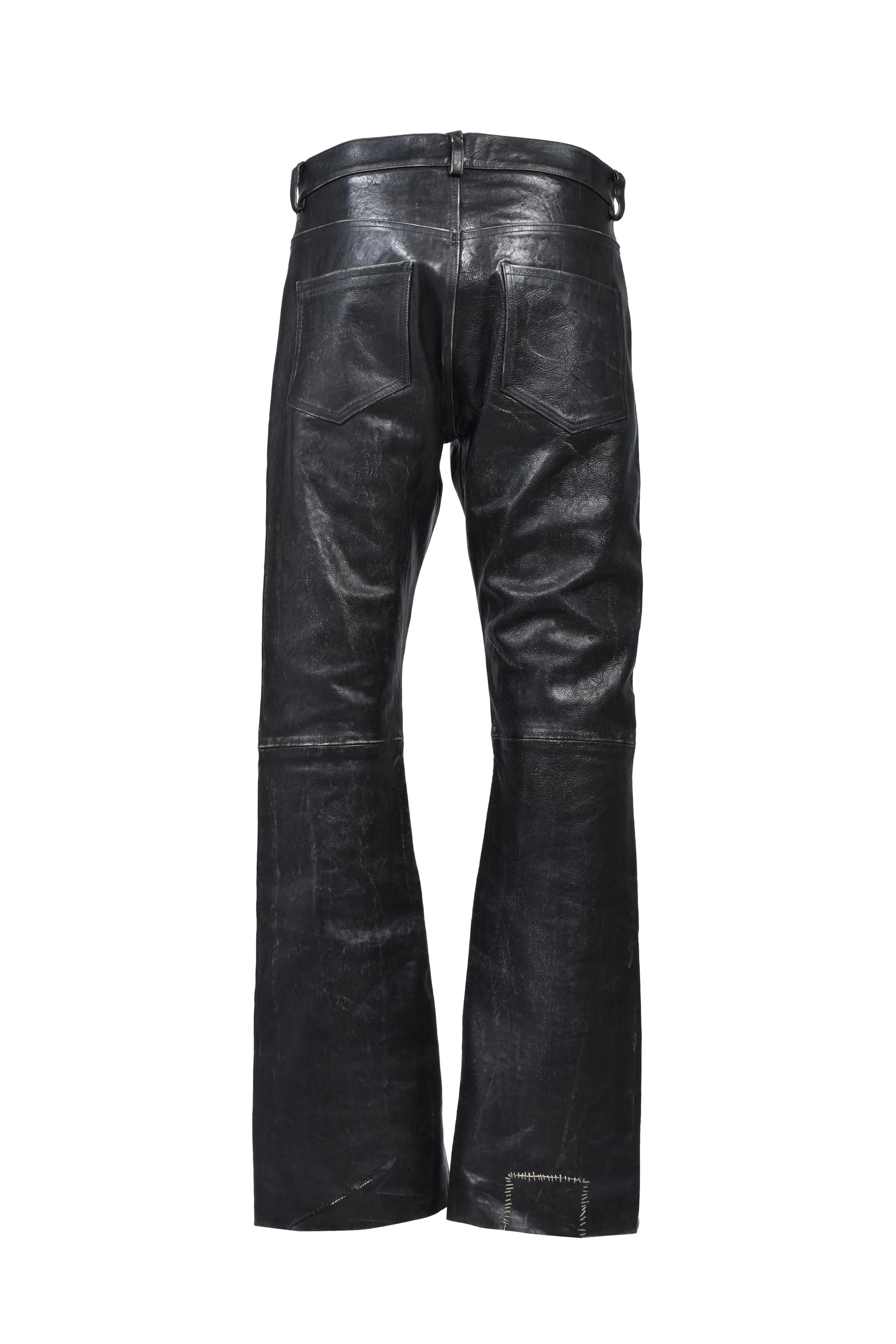 CRUST REPAIRED LEATHER FLARE JEANS / BLK SAND