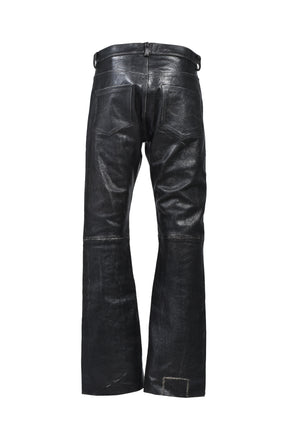 CRUST REPAIRED LEATHER FLARE JEANS / BLK SAND