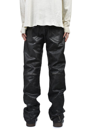 CRUST REPAIRED LEATHER FLARE JEANS / BLK SAND