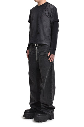 FRONT ZIP BAGGY DENIM / FADED BLK