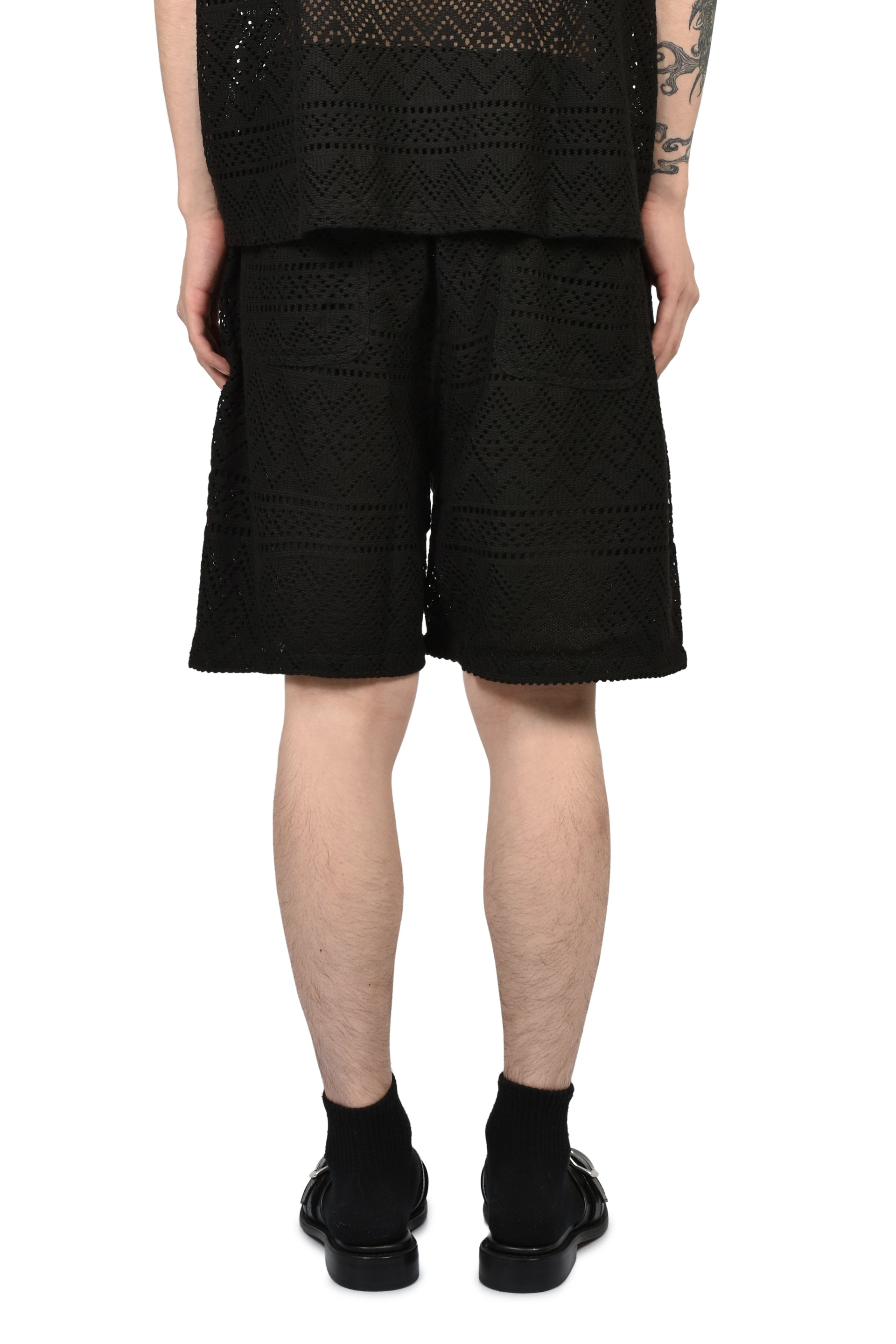 POINTELLE CROCHET DRAWCORD 7" SHORT / BLK