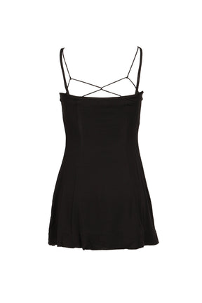 BLACK LAYERED FAUX TWO-PIECE SLIP DRESS / BLK
