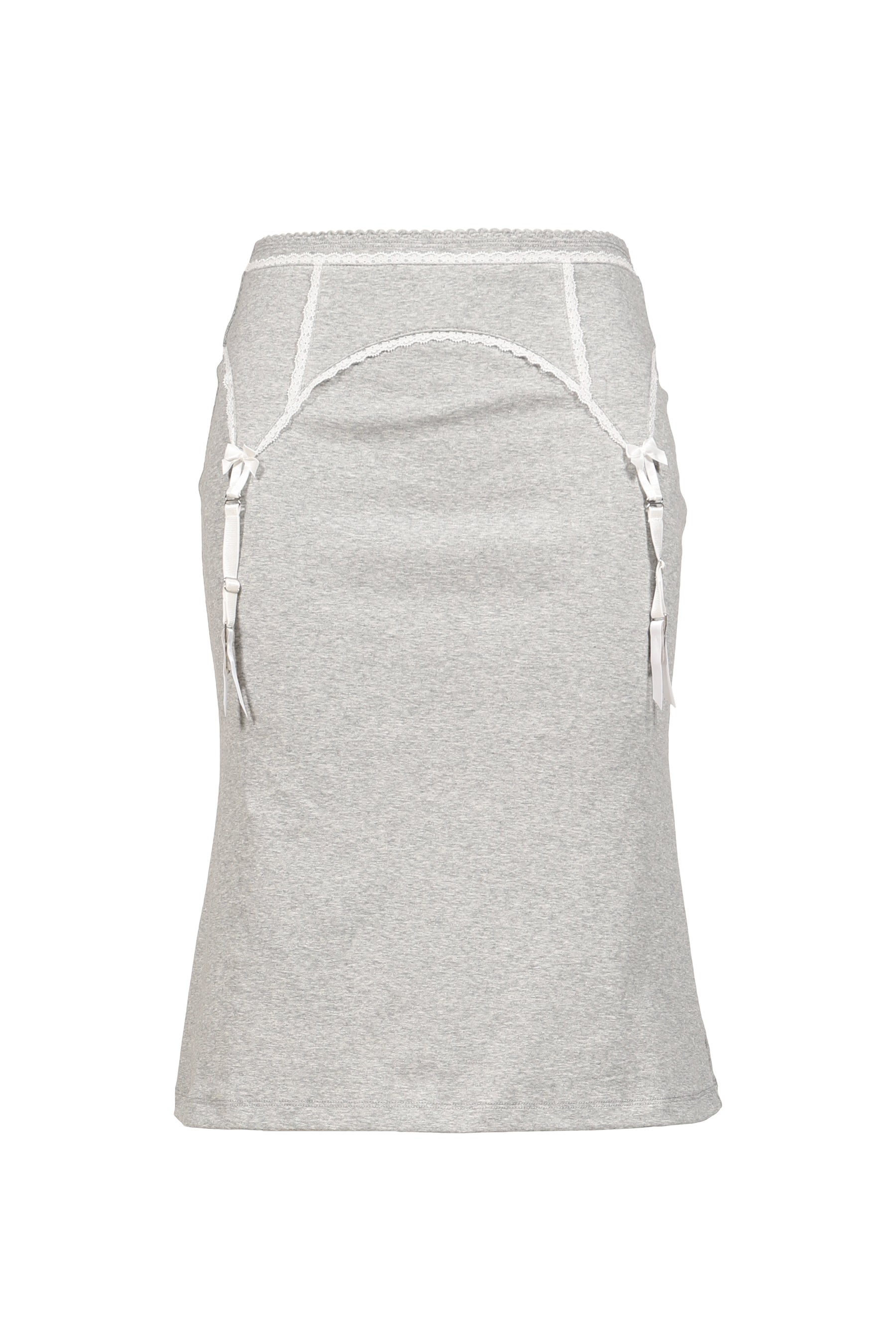 HEATHER GRAY GARTER DECORATED KNIT SKIRT / GRY