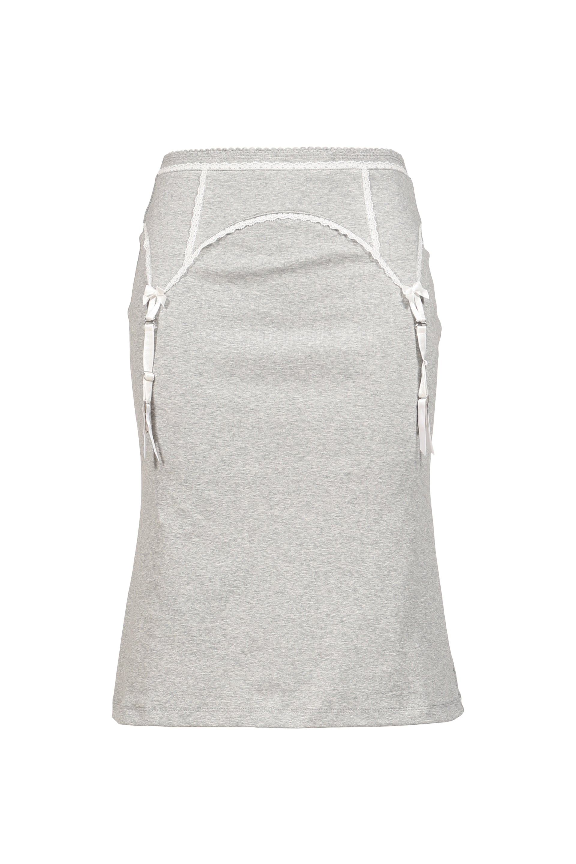 HEATHER GRAY GARTER DECORATED KNIT SKIRT / GRY