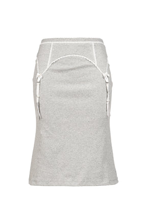 HEATHER GRAY GARTER DECORATED KNIT SKIRT / GRY