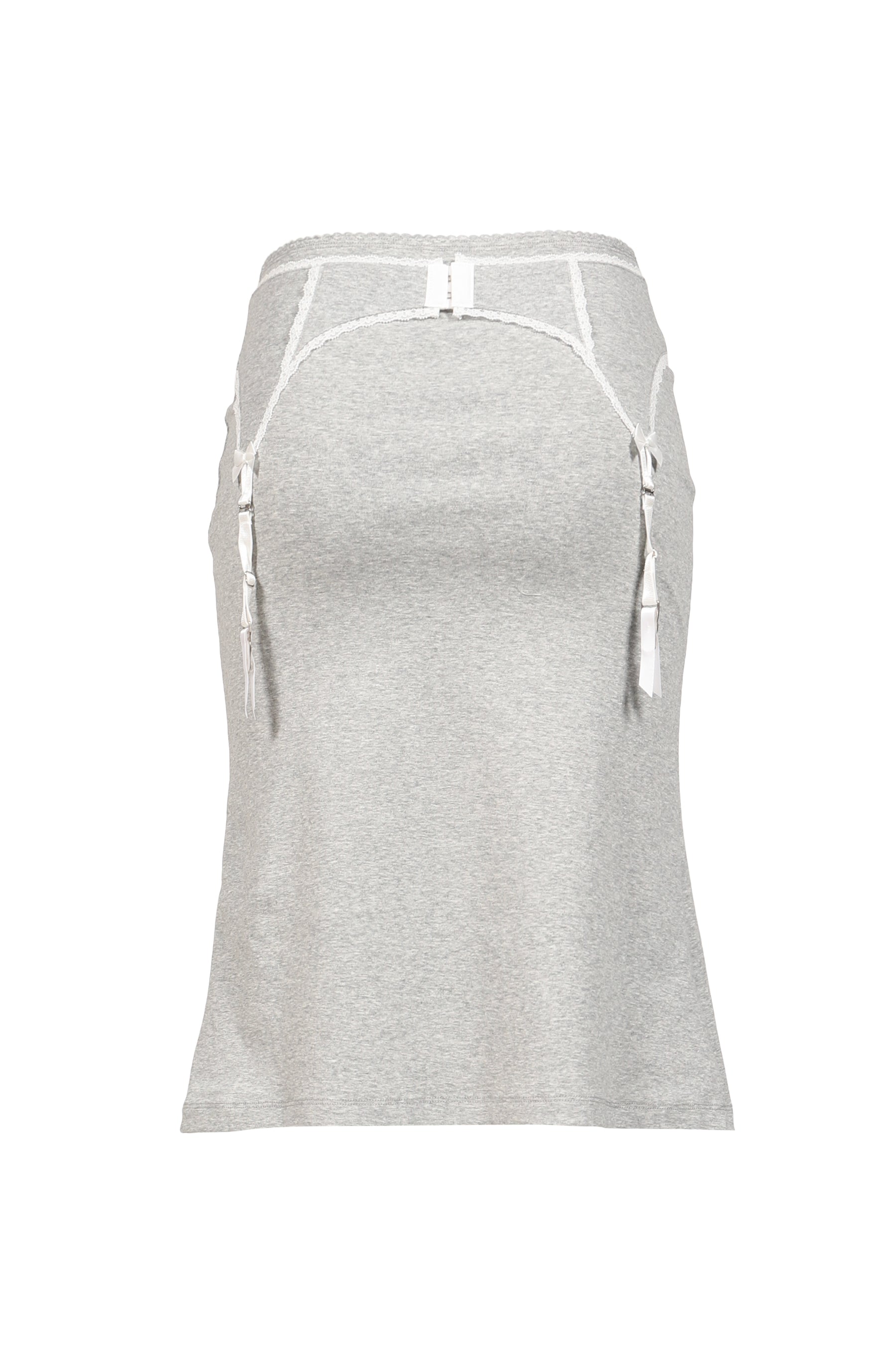HEATHER GRAY GARTER DECORATED KNIT SKIRT / GRY