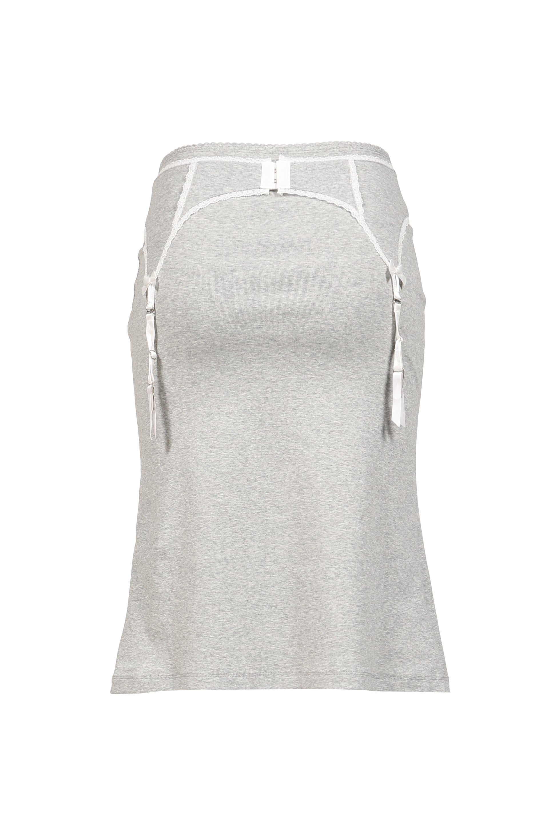 HEATHER GRAY GARTER DECORATED KNIT SKIRT / GRY