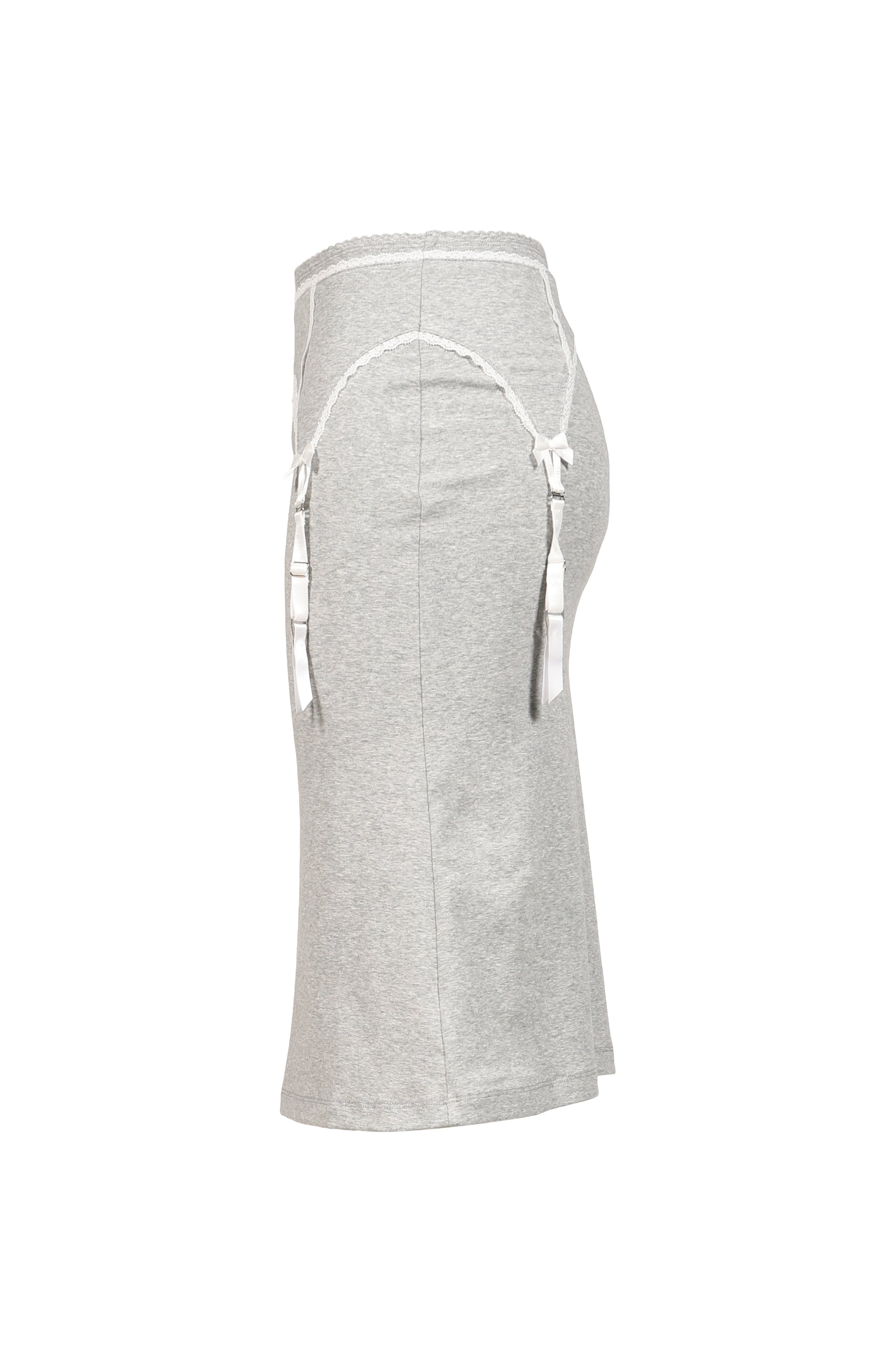 HEATHER GRAY GARTER DECORATED KNIT SKIRT / GRY