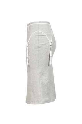 HEATHER GRAY GARTER DECORATED KNIT SKIRT / GRY