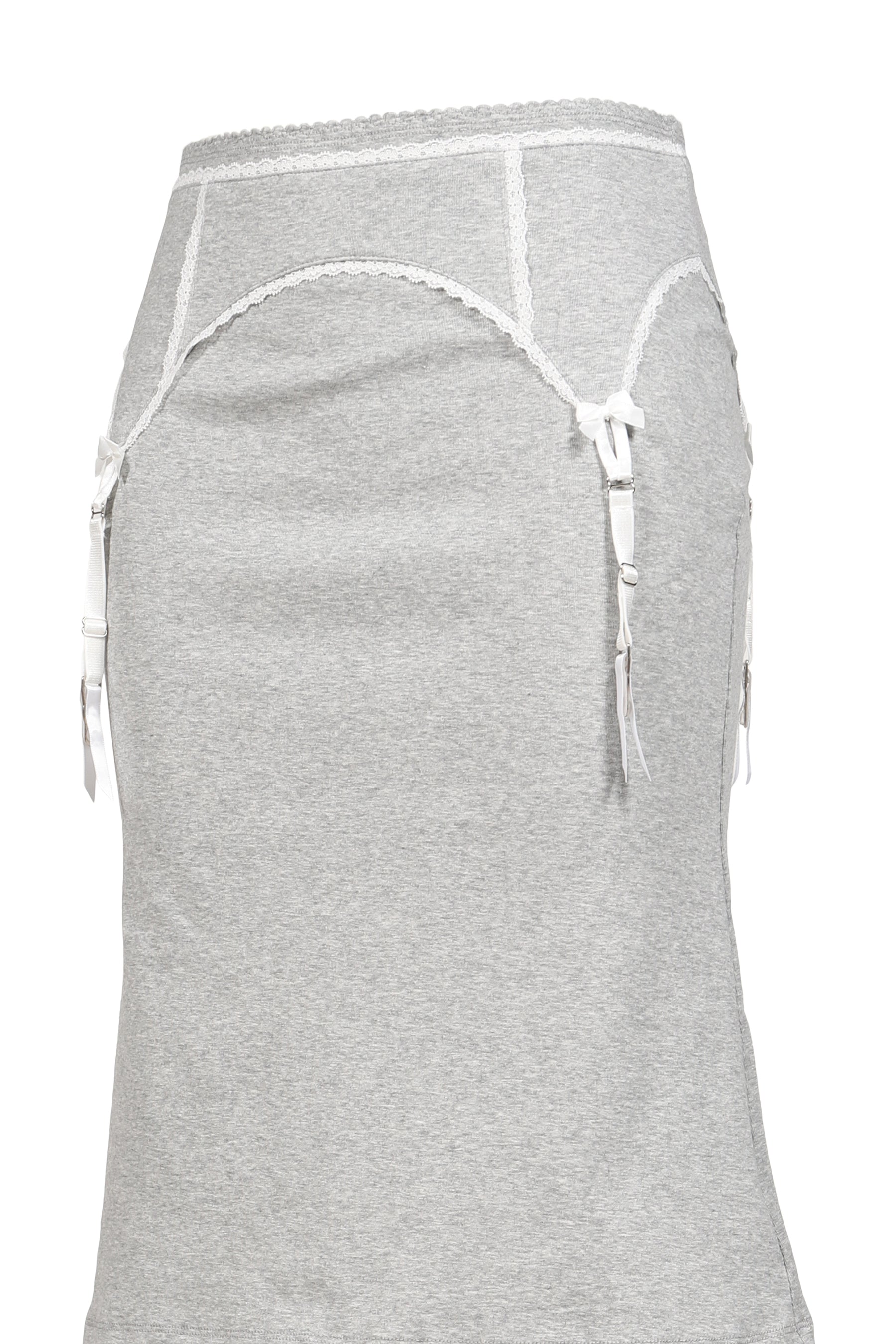 HEATHER GRAY GARTER DECORATED KNIT SKIRT / GRY