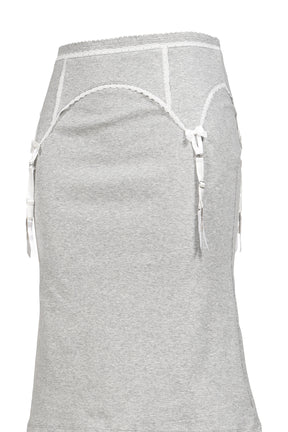 HEATHER GRAY GARTER DECORATED KNIT SKIRT / GRY