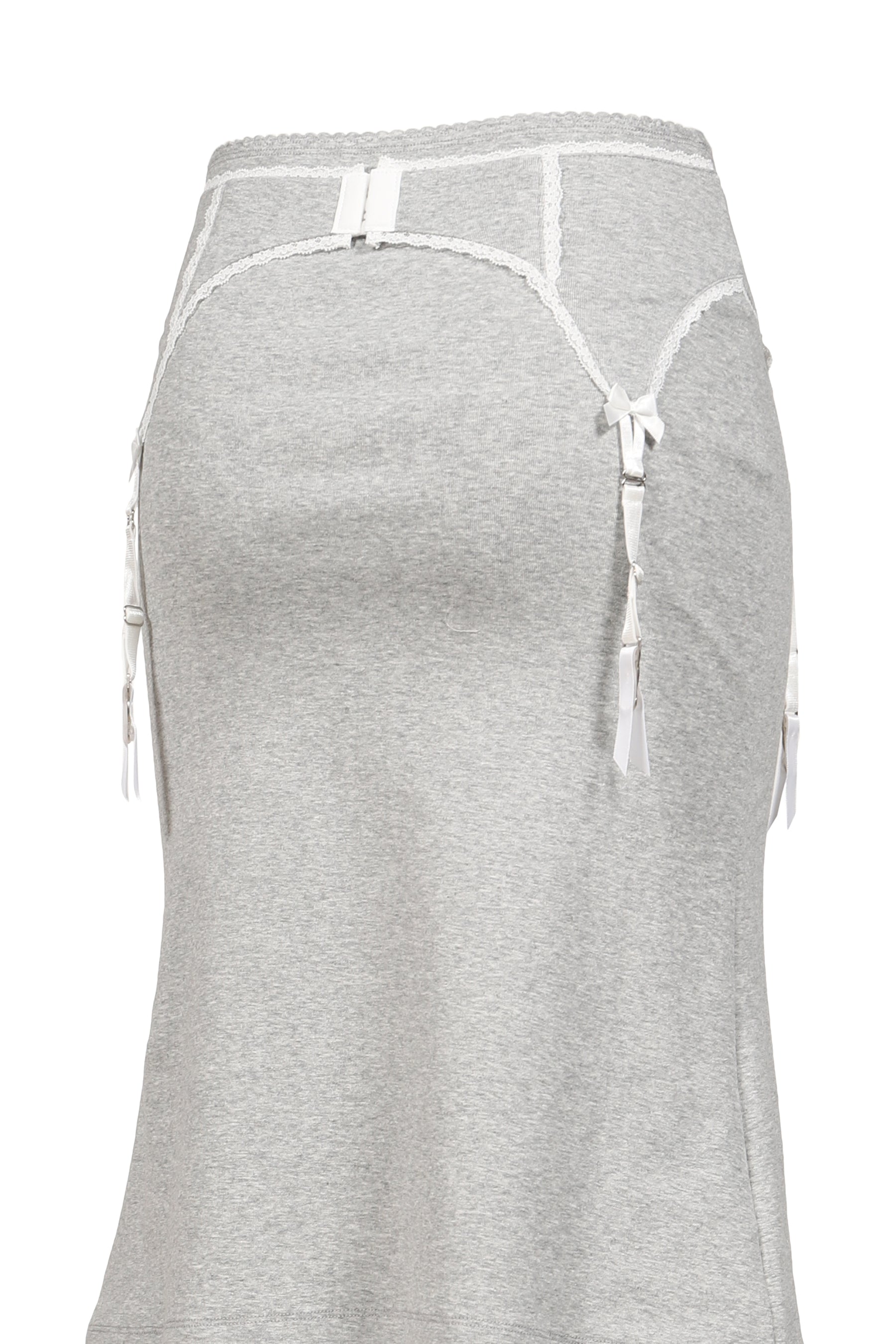 HEATHER GRAY GARTER DECORATED KNIT SKIRT / GRY