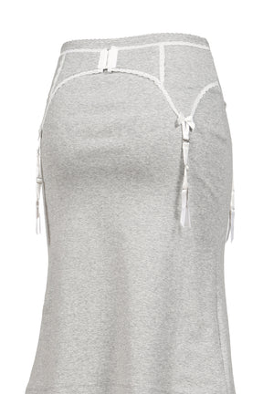 HEATHER GRAY GARTER DECORATED KNIT SKIRT / GRY