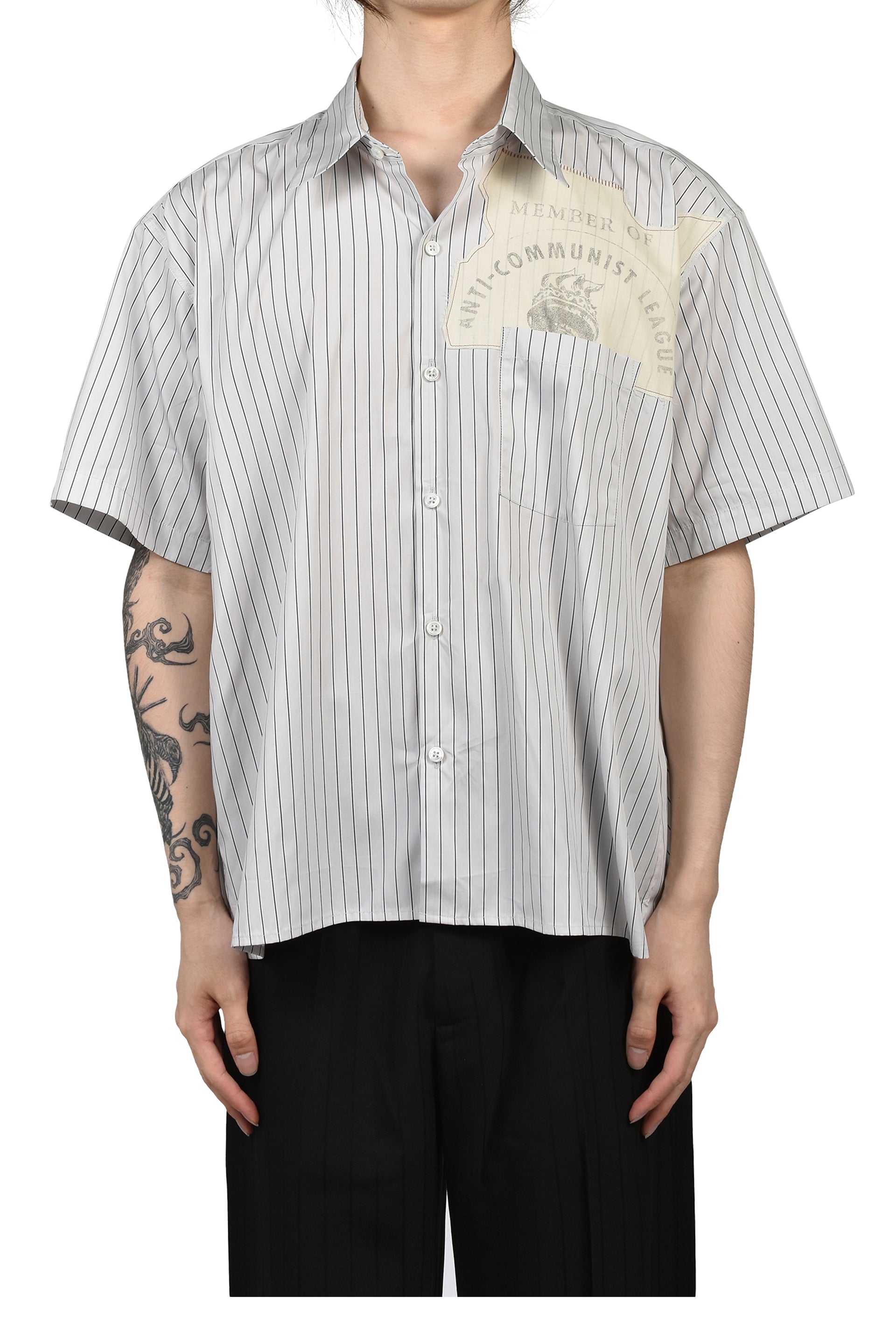 ANTI-COMMUNIST LEAGUE SHORT SLEEVE SHIRT / NVY STRIPE