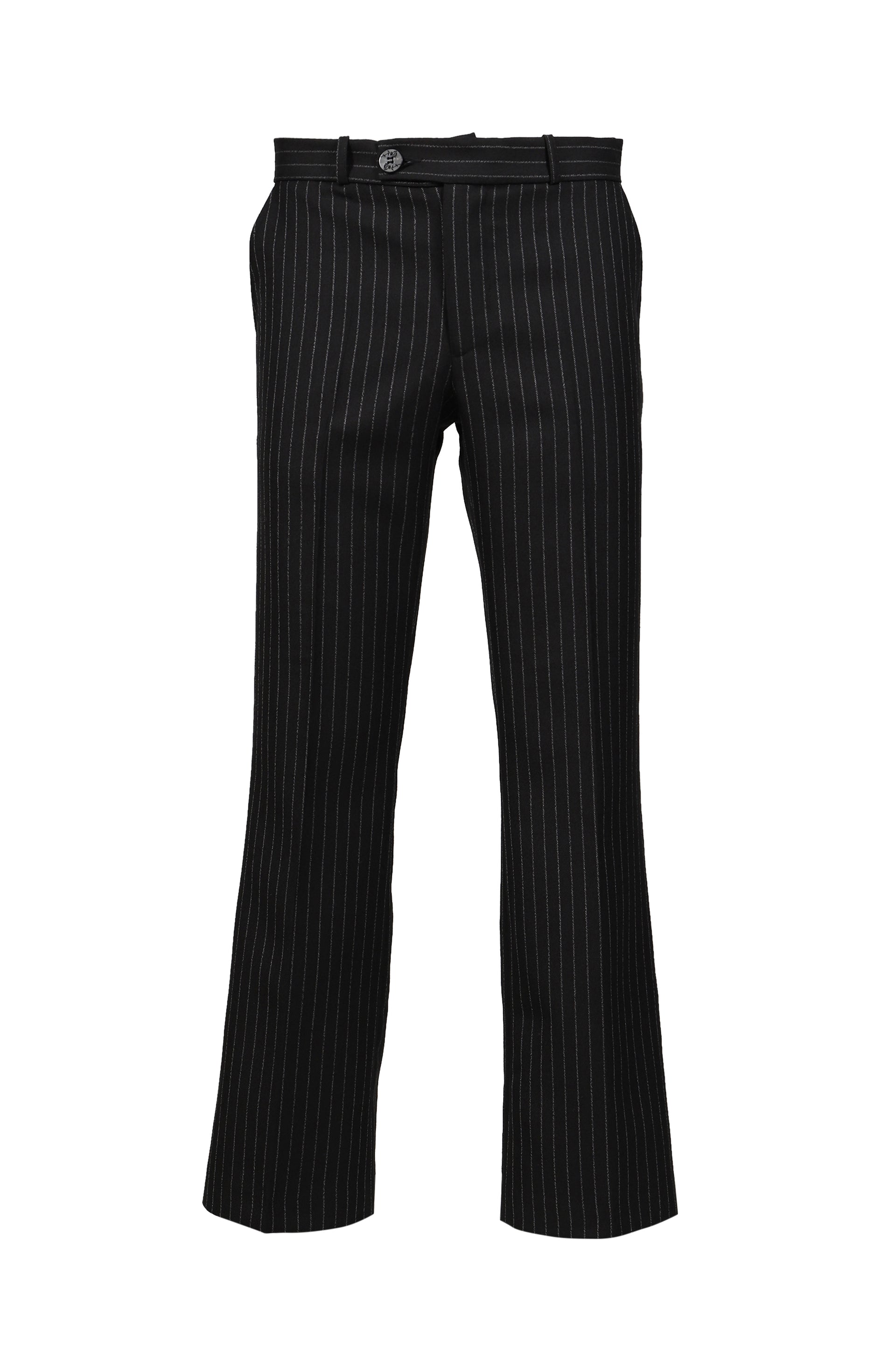 LOOSE FIT FLARE TROUSERS / BLK & WHT PIN STRIPE